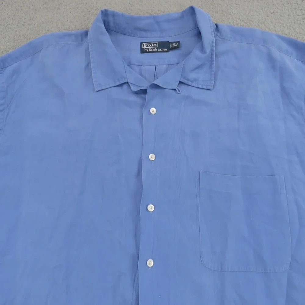 VTG Polo Ralph Lauren Shirt Men 4XLT Silk Linen Loop Camp Collar Yellow Pony 4XL